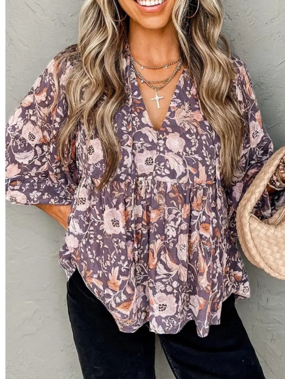 Dear John Golden Iris Raglan Sleeve Sheer Floral Babydoll Popover Blouse Women M